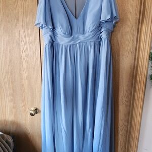 Azazie Steel Blue Maxi Dress with V-Neck